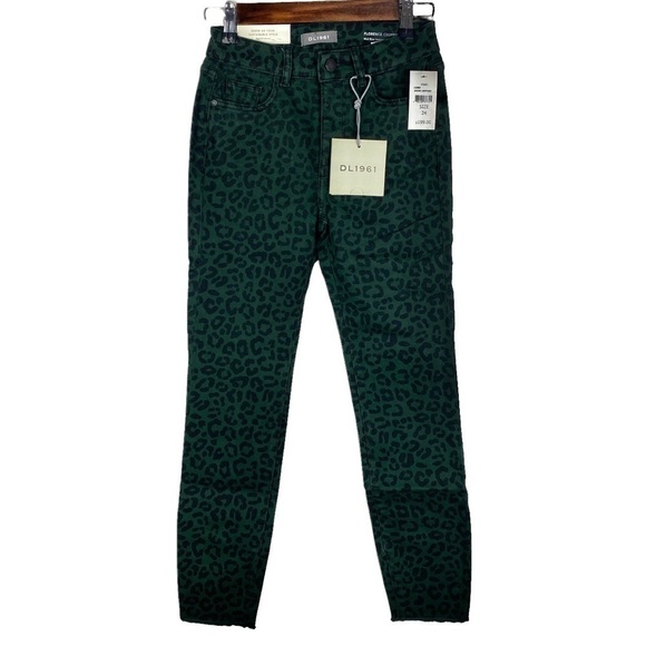 DL1961 Florence Cropped Skinny Jeans Women's 24, 25, 27 Green Snow Leopard NEW - Picture 1 of 16